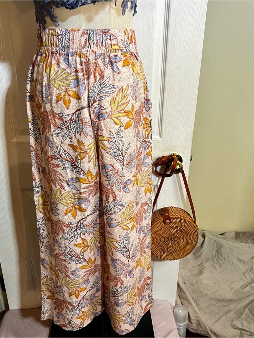 Nicole Miller Wms Linen Floral Tropical Resort Vacay High Rise Wide Leg Pants‎ S - Picture 7 of 13
